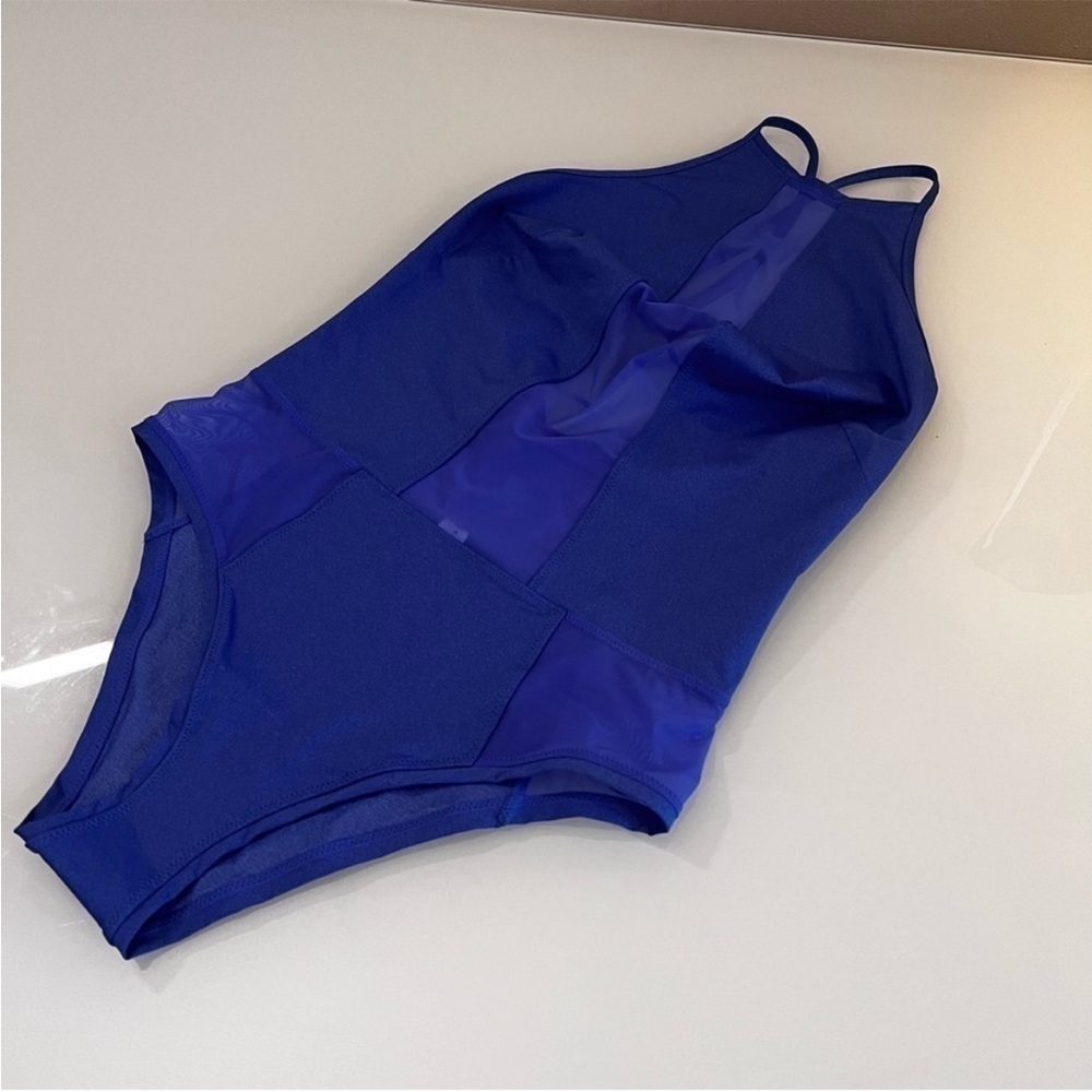 WOLFORD | Blue & mesh one piece designer bathing suit swimsuit